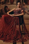 Buy_Adaara Couture_Burgundy Net, Satin, Chiffon, Silk Sequins, Embroidery Embellished Saree Gown _Online_at_Aza_Fashions