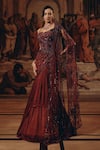 Buy_Adaara Couture_Burgundy Net, Satin, Chiffon, Silk Sequins, Embroidery Embellished Saree Gown _at_Aza_Fashions