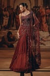 Adaara Couture_Burgundy Net, Satin, Chiffon, Silk Sequins, Embroidery Embellished Saree Gown _at_Aza_Fashions