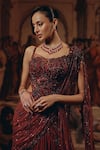 Buy_Adaara Couture_Burgundy Net, Satin, Chiffon, Silk Sequins, Embroidery Embellished Saree Gown 