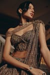 Adaara Couture_Olive Green Net, Satin Sequins, Beads, Embellished Blouse And Lehenga Set _Online_at_Aza_Fashions