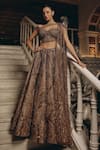 Buy_Adaara Couture_Olive Green Net, Satin Sequins, Beads, Embellished Blouse And Lehenga Set _at_Aza_Fashions