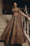 Shop_Adaara Couture_Olive Green Net, Satin Sequins, Beads, Embellished Blouse And Lehenga Set _Online_at_Aza_Fashions