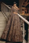 Shop_Adaara Couture_Olive Green Net, Satin Sequins, Beads, Embellished Blouse And Lehenga Set _at_Aza_Fashions