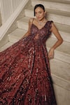 Adaara Couture_Wine Net, Satin, Crepe Sequins, Embroidery Sweetheart Cut-out Gown With Cancan _Online_at_Aza_Fashions
