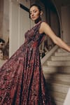 Buy_Adaara Couture_Wine Net, Satin, Crepe Sequins, Embroidery Sweetheart Cut-out Gown With Cancan _Online_at_Aza_Fashions