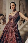 Shop_Adaara Couture_Wine Net, Satin, Crepe Sequins, Embroidery Sweetheart Cut-out Gown With Cancan _Online_at_Aza_Fashions