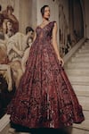 Buy_Adaara Couture_Wine Net, Satin, Crepe Sequins, Embroidery Sweetheart Cut-out Gown With Cancan 