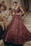 Buy_Adaara Couture_Wine Net, Satin, Crepe Sequins, Embroidery Sweetheart Cut-out Gown With Cancan _at_Aza_Fashions