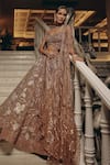Adaara Couture_Gold Net, Organza, Satin Beads, Sequins, Lehenga Set With Draped Cape _Online_at_Aza_Fashions