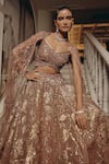 Adaara Couture_Gold Net, Organza, Satin Beads, Sequins, Lehenga Set With Draped Cape _at_Aza_Fashions