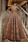 Shop_Adaara Couture_Gold Net, Organza, Satin Beads, Sequins, Lehenga Set With Draped Cape _at_Aza_Fashions