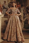 Buy_Adaara Couture_Gold Net, Satin Sequins, Stones Sweetheart Neck Embellished And Organza Gown _at_Aza_Fashions