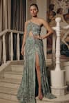 Buy_Adaara Couture_Green Net, Satin, Crepe Sequins, Beads, Metallic Thread One Cut-out And Gown _at_Aza_Fashions