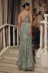 Shop_Adaara Couture_Green Net, Satin, Crepe Sequins, Beads, Metallic Thread One Cut-out And Gown _at_Aza_Fashions
