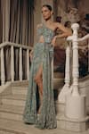 Buy_Adaara Couture_Green Net, Satin, Crepe Sequins, Beads, Metallic Thread One Cut-out And Gown _Online_at_Aza_Fashions