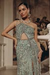 Shop_Adaara Couture_Green Net, Satin, Crepe Sequins, Beads, Metallic Thread One Cut-out And Gown _Online_at_Aza_Fashions