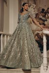 Buy_Adaara Couture_Green Net, Organza, Satin Sequins, Metallic Thread Embellished And Gown _Online_at_Aza_Fashions