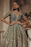 Shop_Adaara Couture_Green Net, Organza, Satin Sequins, Metallic Thread Embellished And Gown _Online_at_Aza_Fashions