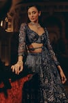 Shop_Adaara Couture_Blue Net, Satin Sequins, Embellished Lehenga Blouse Set With Belt And Dupatta _Online_at_Aza_Fashions