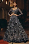Buy_Adaara Couture_Blue Net, Satin Sequins, Embellished Lehenga Blouse Set With Belt And Dupatta 