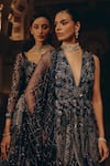 Shop_Adaara Couture_Navy Net, Silk, Satin Sequins, Embroidery Peplum Kurta And Tiered Sharara Set _Online_at_Aza_Fashions