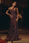 Adaara Couture_Burgundy Net, Silk, Satin Sequins, Beads, Embellished Gown With Detail _at_Aza_Fashions