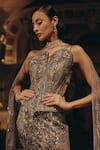Adaara Couture_Silver Net, Bemberg, Satin Sequins, Beads, Draped Blouse And Lehenga Set _Online_at_Aza_Fashions
