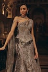 Buy_Adaara Couture_Silver Net, Bemberg, Satin Sequins, Beads, Draped Blouse And Lehenga Set _Online_at_Aza_Fashions