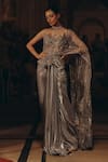 Adaara Couture_Silver Net, Satin, Crepe Sequins, Embroidery Embellished Corset Saree Gown _Online_at_Aza_Fashions