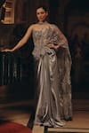 Buy_Adaara Couture_Silver Net, Satin, Crepe Sequins, Embroidery Embellished Corset Saree Gown _at_Aza_Fashions
