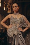 Buy_Adaara Couture_Silver Net, Satin, Crepe Sequins, Embroidery Embellished Corset Saree Gown _Online_at_Aza_Fashions