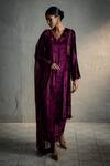 Buy_Charkhee_Pink Velvet, Organza Embroidery V-neck Circular Kurta Palazzo Set _at_Aza_Fashions