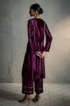 Shop_Charkhee_Pink Velvet, Organza Embroidery V-neck Circular Kurta Palazzo Set _at_Aza_Fashions