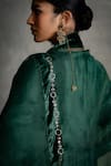 Charkhee_Green Velvet, Organza Embroidery, Sequins, Metallic Circular Kurta Palazzo Set _Online_at_Aza_Fashions