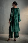 Shop_Charkhee_Green Velvet, Organza Embroidery, Sequins, Metallic Circular Kurta Palazzo Set _at_Aza_Fashions