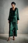 Buy_Charkhee_Green Velvet, Organza Embroidery, Sequins, Metallic Circular Kurta Palazzo Set 