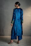Shop_Charkhee_Blue Velvet Embroidery, Sequins V-neck Placed Kurta Set _at_Aza_Fashions
