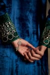 Shop_Charkhee_Blue Velvet Embroidery, Sequins V-neck Placed Kurta Set 
