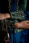 Charkhee_Blue Velvet Sequins, Embroidery V-neck Circular And Floral Dress _Online_at_Aza_Fashions
