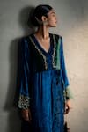 Buy_Charkhee_Blue Velvet Sequins, Embroidery V-neck Circular And Floral Dress _Online_at_Aza_Fashions