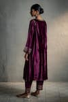 Shop_Charkhee_Purple Velvet, Organza Embroidery, Metallic Thread, Placed Phiran Kurta Set _at_Aza_Fashions