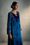 Charkhee_Blue Velvet Embroidery, Metallic Thread, Sequins Phiran Kurta Set With Stole _at_Aza_Fashions