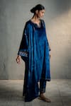 Buy_Charkhee_Blue Velvet Embroidery, Metallic Thread, Sequins Phiran Kurta Set With Stole _Online