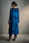 Shop_Charkhee_Blue Velvet Embroidery, Metallic Thread, Sequins Phiran Kurta Set With Stole _at_Aza_Fashions