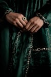 Charkhee_Green Velvet, Organza Embroidery Split V-neck Circular Placed Kurta Set _Online_at_Aza_Fashions