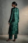 Shop_Charkhee_Green Velvet, Organza Embroidery Split V-neck Circular Placed Kurta Set _at_Aza_Fashions