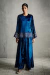 Buy_Charkhee_Blue Velvet Embroidery, Sequins Round Neck Top And Palazzo Co-ord Set _at_Aza_Fashions
