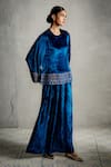 Buy_Charkhee_Blue Velvet Embroidery, Sequins Round Neck Top And Palazzo Co-ord Set _Online_at_Aza_Fashions