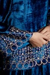 Charkhee_Blue Velvet Embroidery, Sequins Round Neck Top And Palazzo Co-ord Set _at_Aza_Fashions